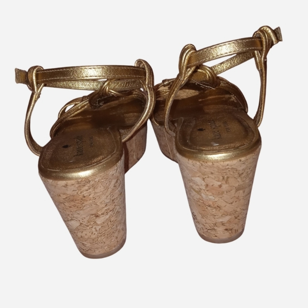 Kate Spade Metallic Gold Braided Wedge Sandals - Picture 4 of 7